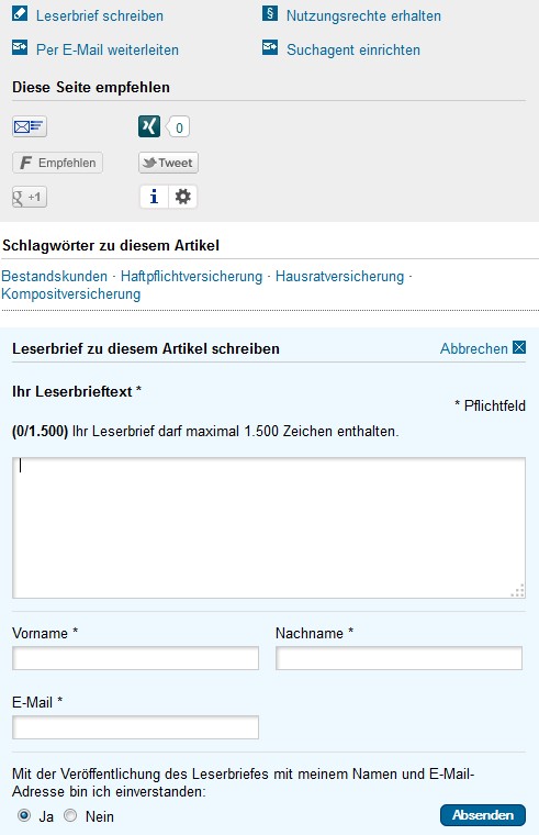 Leserbrief-Werkzeugkasten (Bild: Screenshot VersicherungsJournal.de)