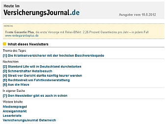 Newsletter Heute im VersicherungsJournal.de