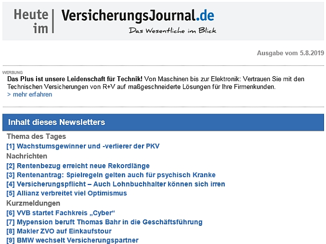 Newsletter "Heute im VersicherungsJournal.de" (Bild: VersicherungsJournal)