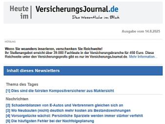 Newsletter Heute im VersicherungsJournal.de (Bild: Versicherungsjournal)